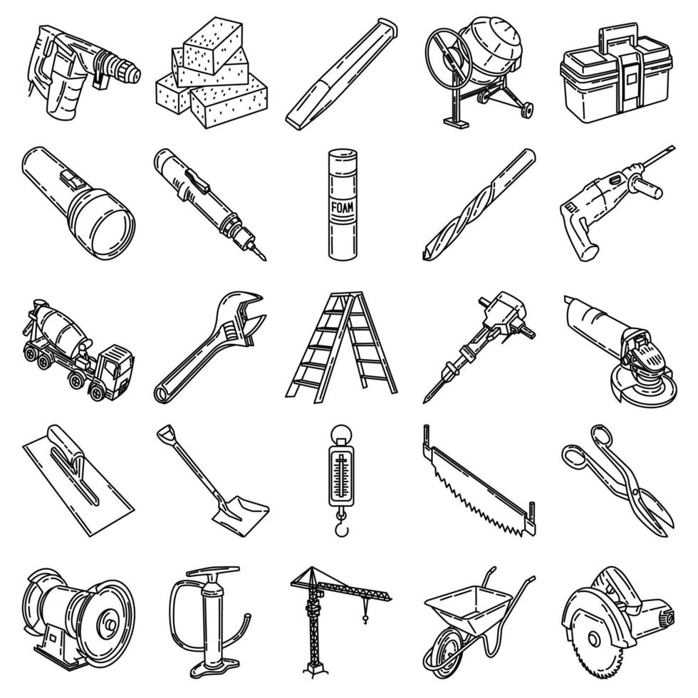 Contractor-2 Set Icon Vector. Doodle Hand Drawn or Outline Icon Style vector