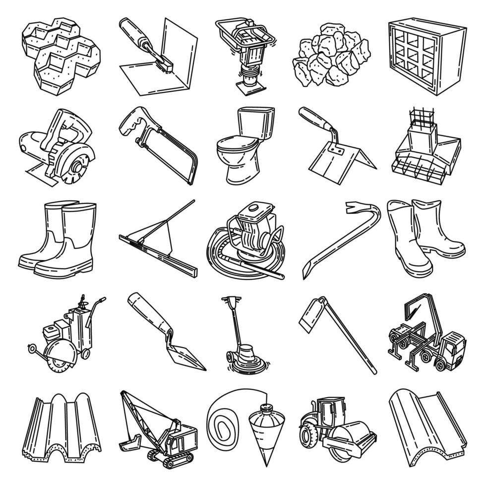 Contractor-3 Set Icon Vector. Doodle Hand Drawn or Outline Icon Style vector