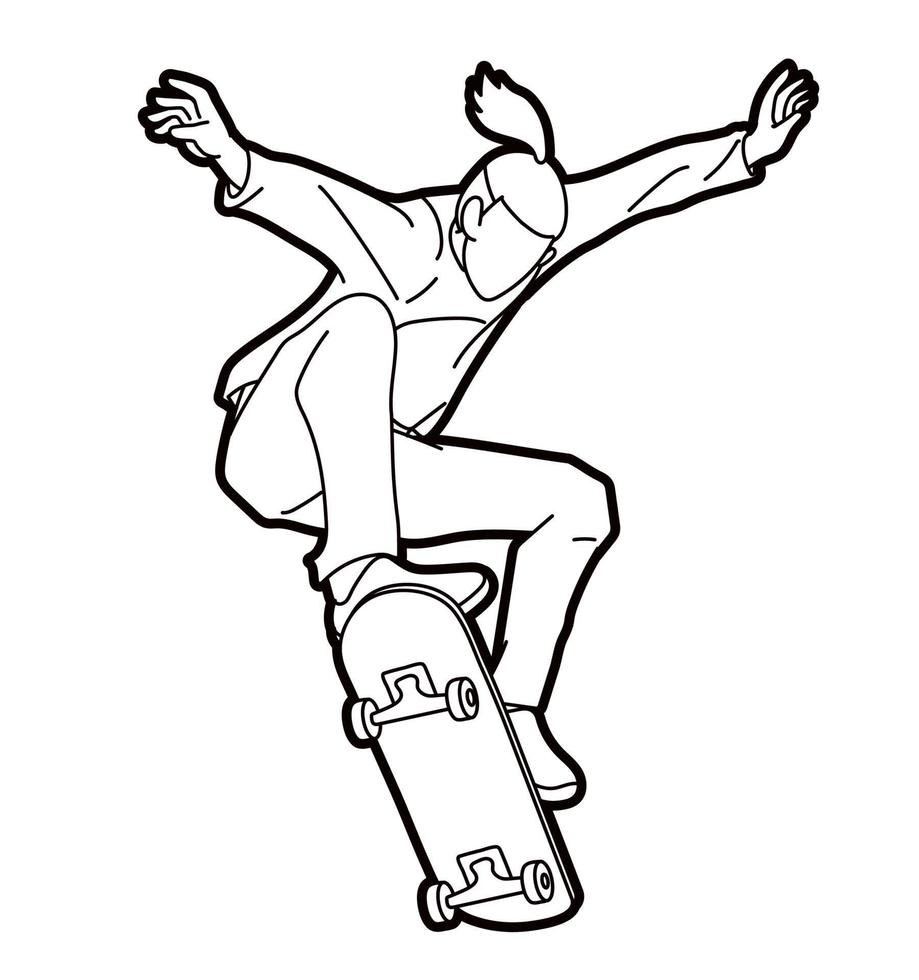 Outline Skateboarder Playing Sport Action vector