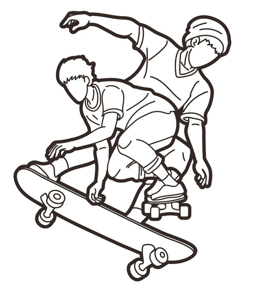 Outline Skateboard Players Extreme Sport vector