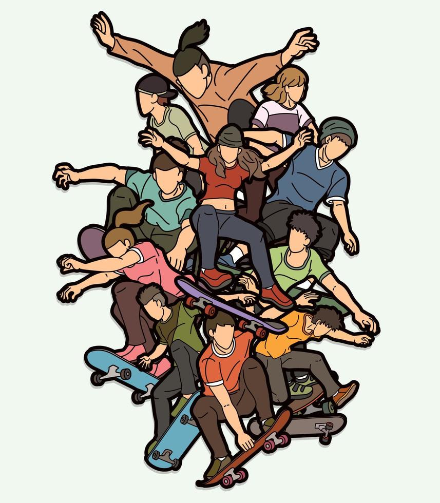 Group of Skateboarder Playing Skateboard Extreme Sport vector