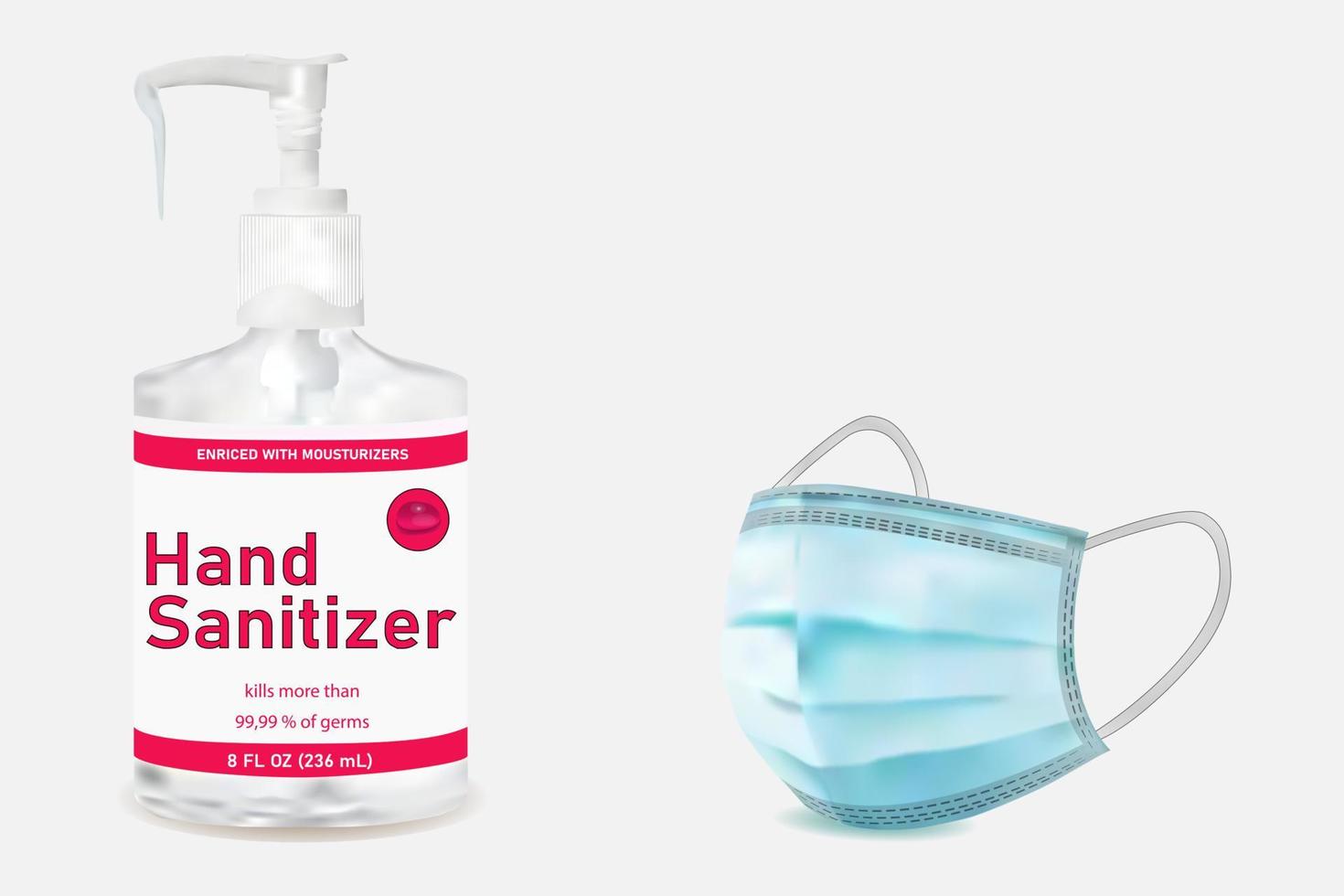 hand sanitizer and mouth mask vector