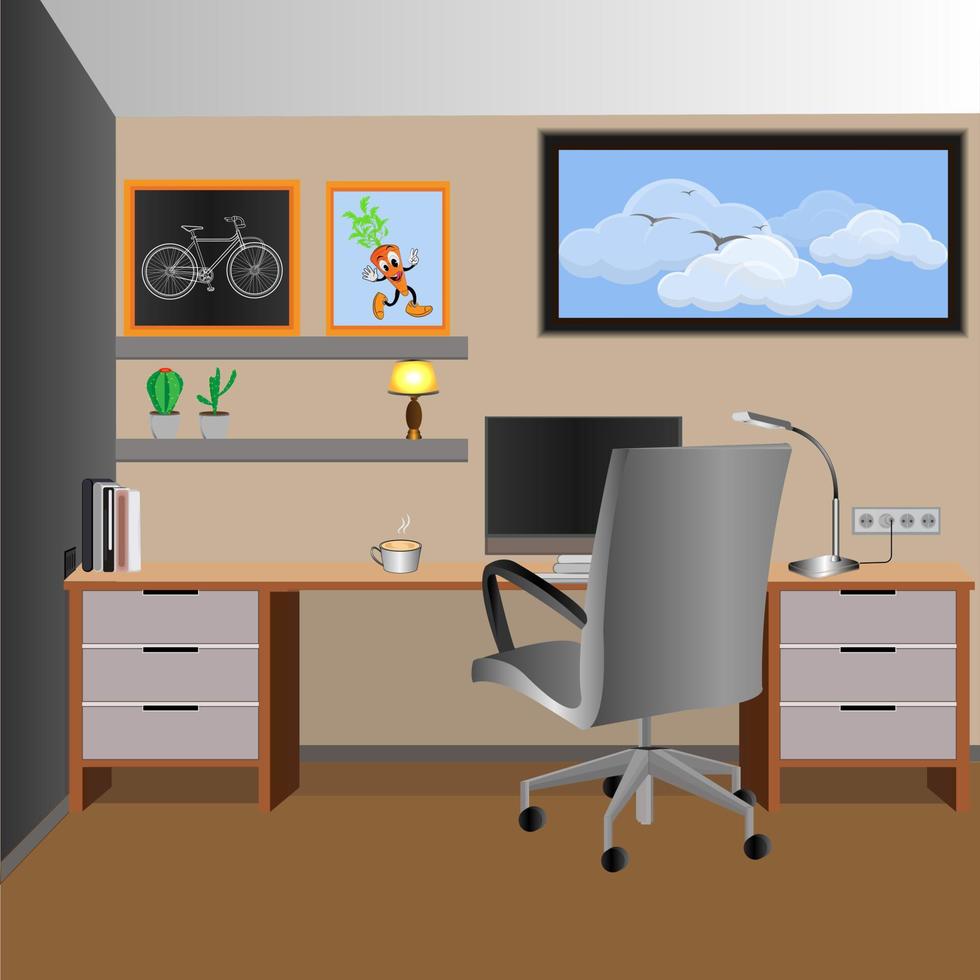 illustration of workspace with accessories vector