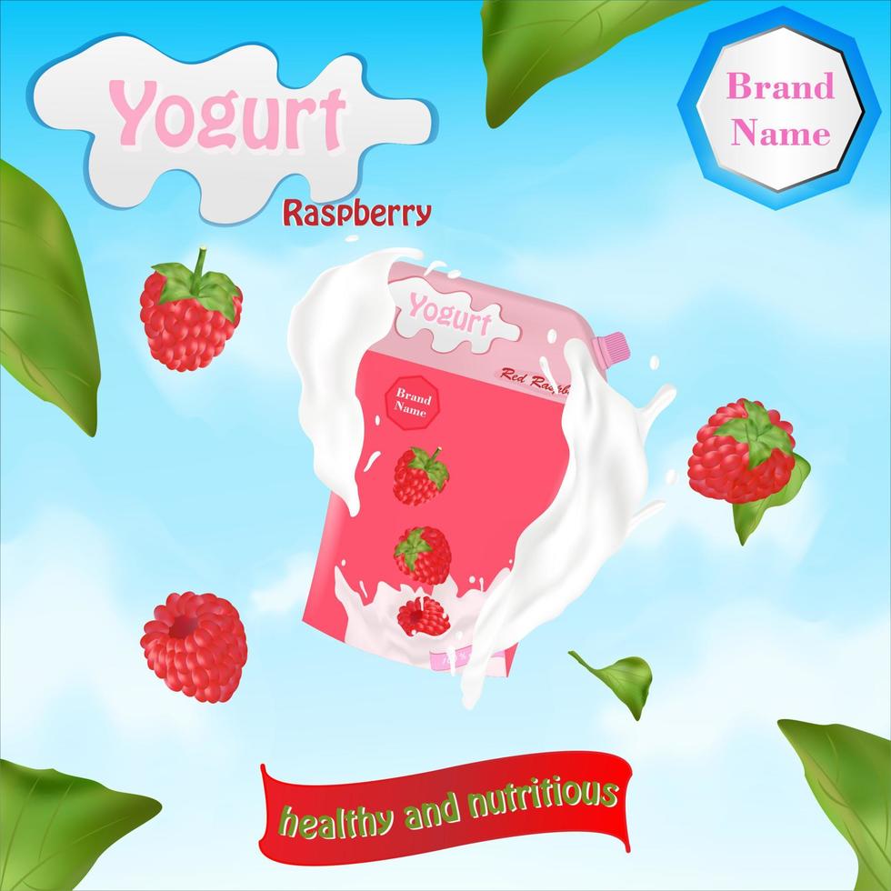 raspberry yogurt advertising vector