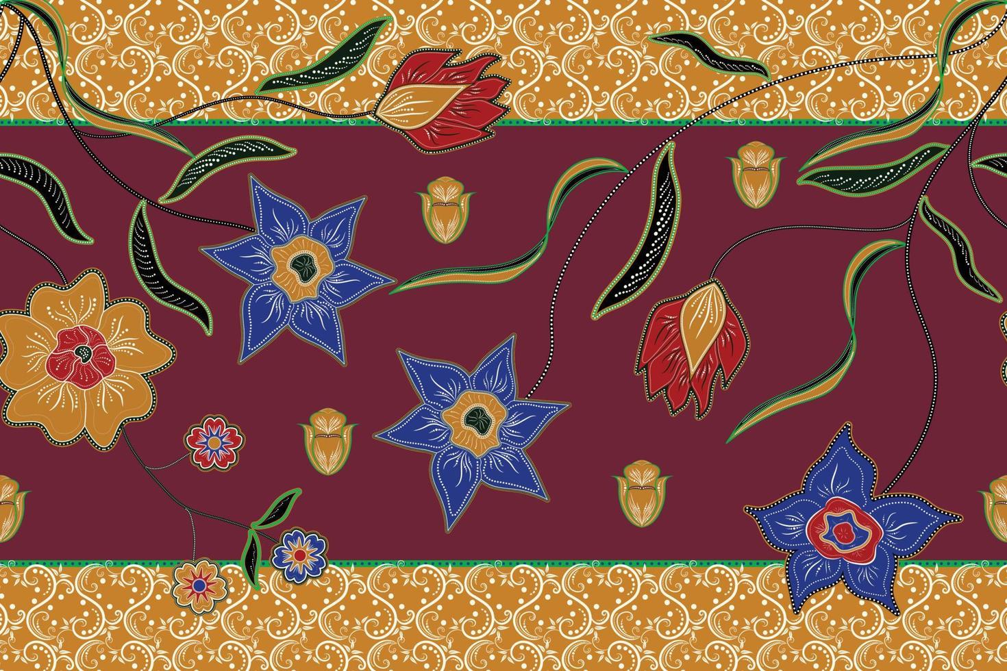 estilo tradicional batik floral y arte lineal de mariposas. diseños para tejidos y patrones textiles vector