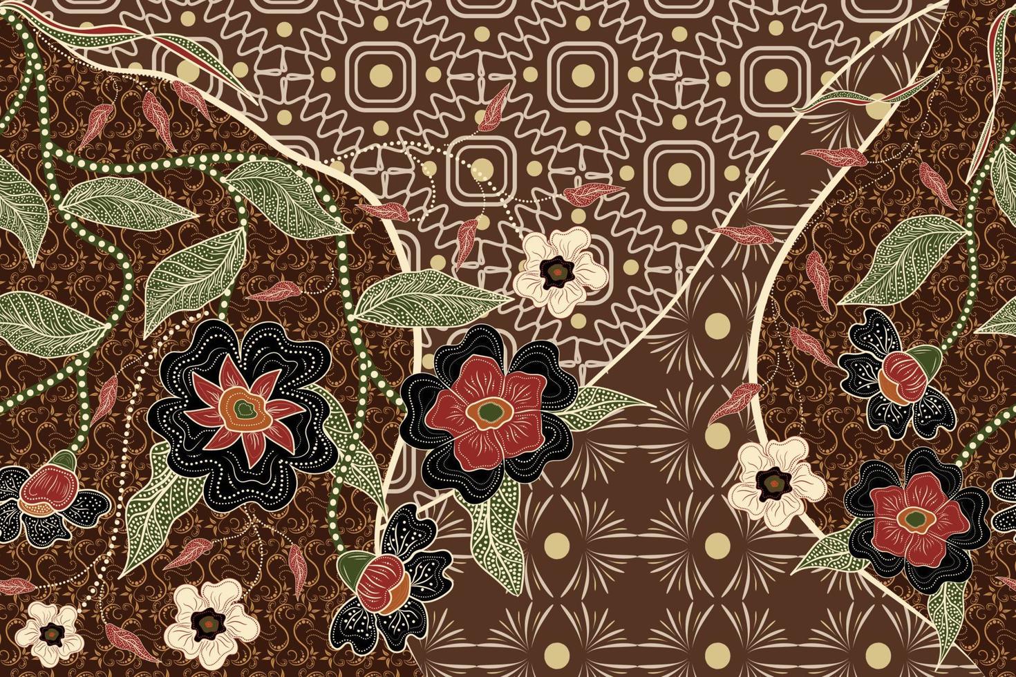 Dibujado a mano batik tradicional hermoso concepto floral. batik tradicional vintage para tela estampada. patrón textil antiguo. vector