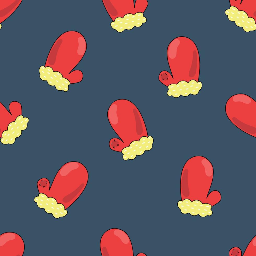 Seamless pattern of santa mittens on dark blue background.Seamless