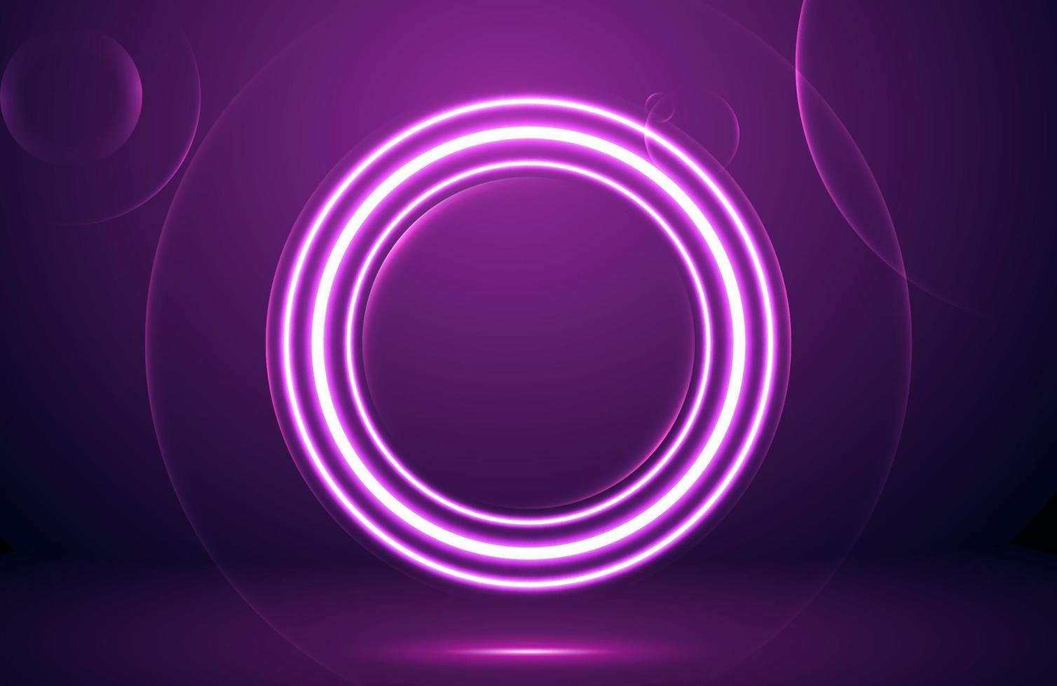 Circle neon light effect on dark background, futuristic techno concept vector