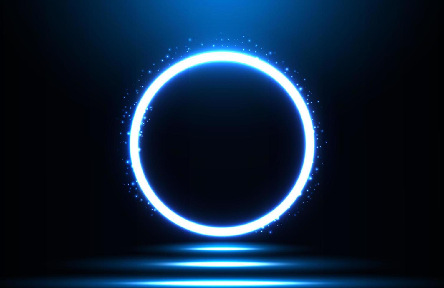 Circle neon light effect on dark background, futuristic techno concept vector