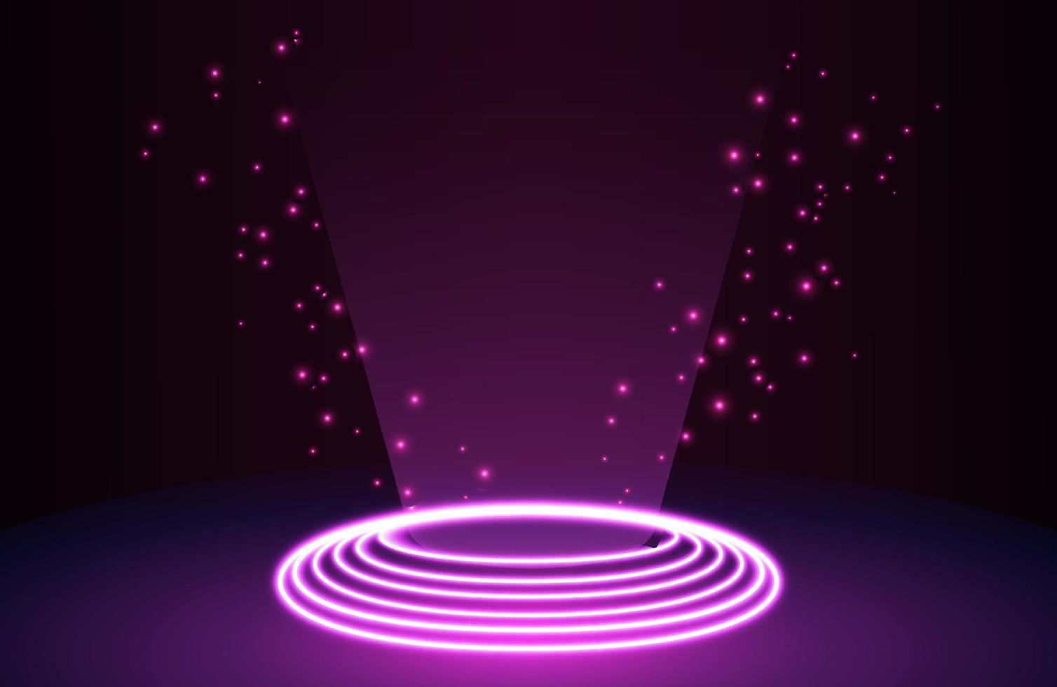 Circle neon light effect on dark background, futuristic techno concept vector