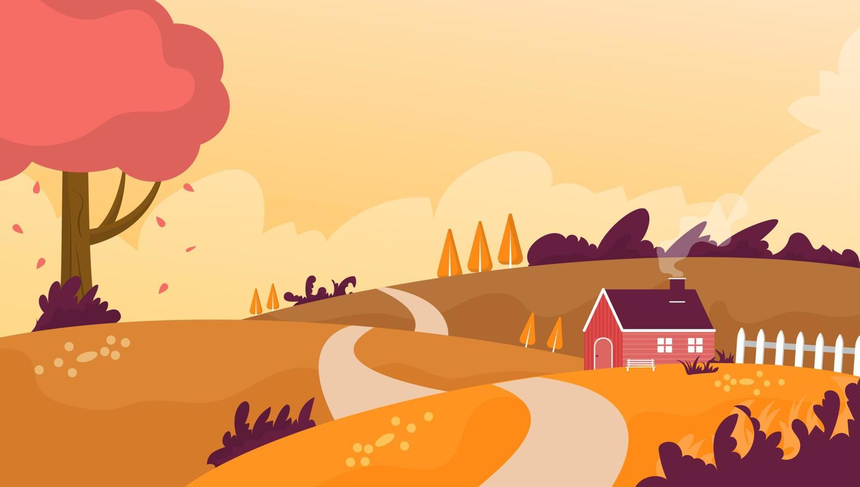 Hand Drawn Flat Autumn Landscape Background vector