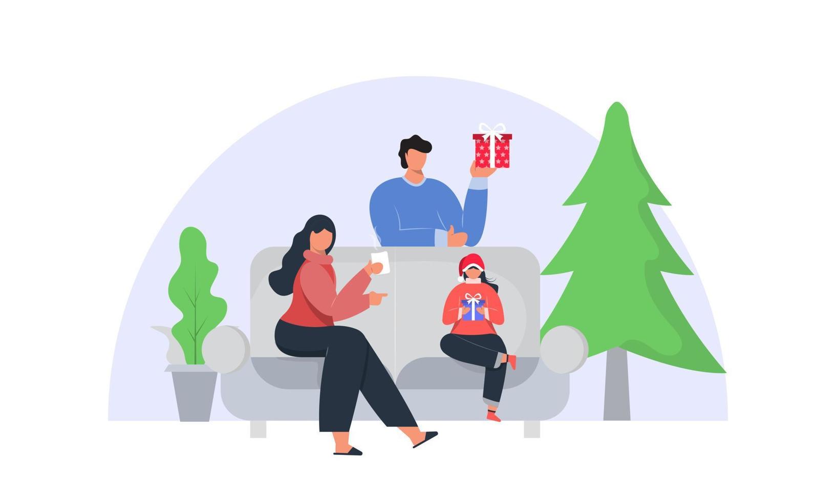 familia feliz celebrando la ilustración del concepto de navidad vector