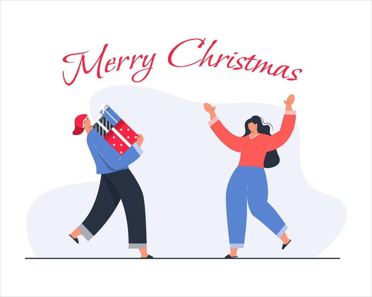 Happy Man Carrying or Giving Christmas Gift Concept Illustration vector