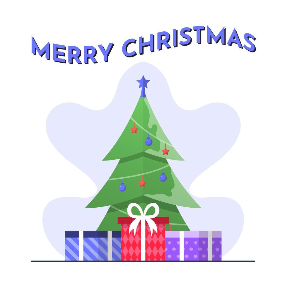Christmas Tree and Gift Boxes Background in Flat Design vector