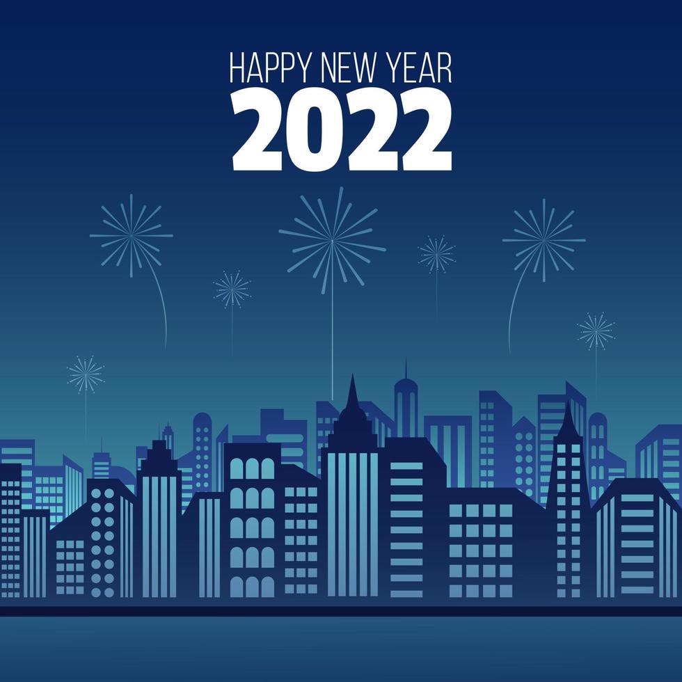 Fondo de horizonte año nuevo 2022 en diseño plano vector