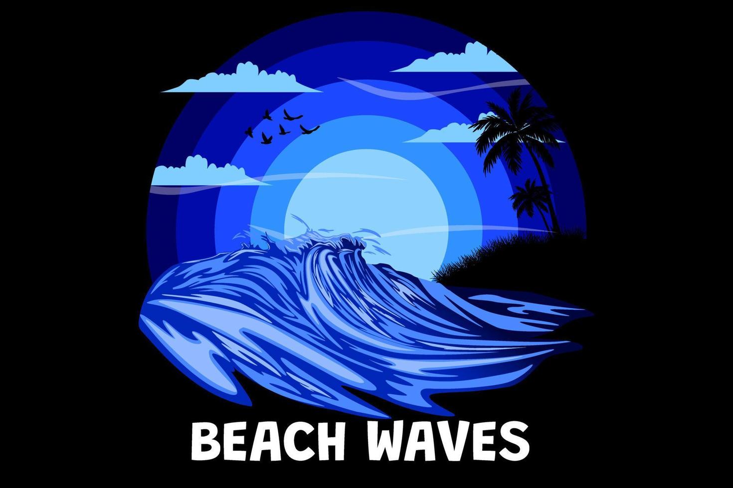 beach waves retro vintage design vector