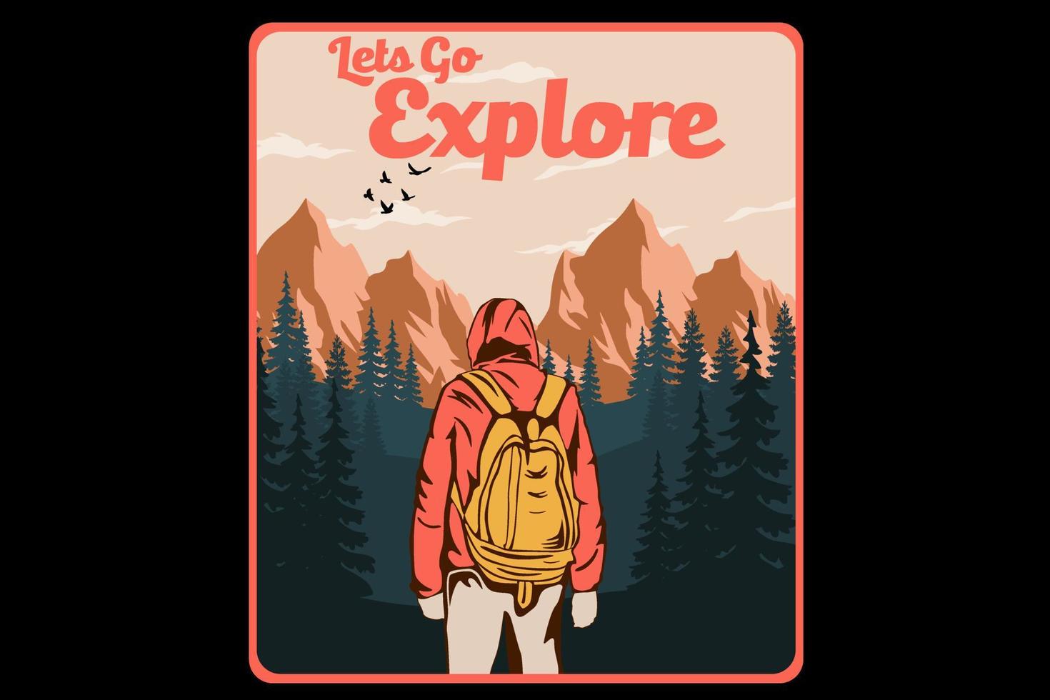 lest go explore retro vintage design vector