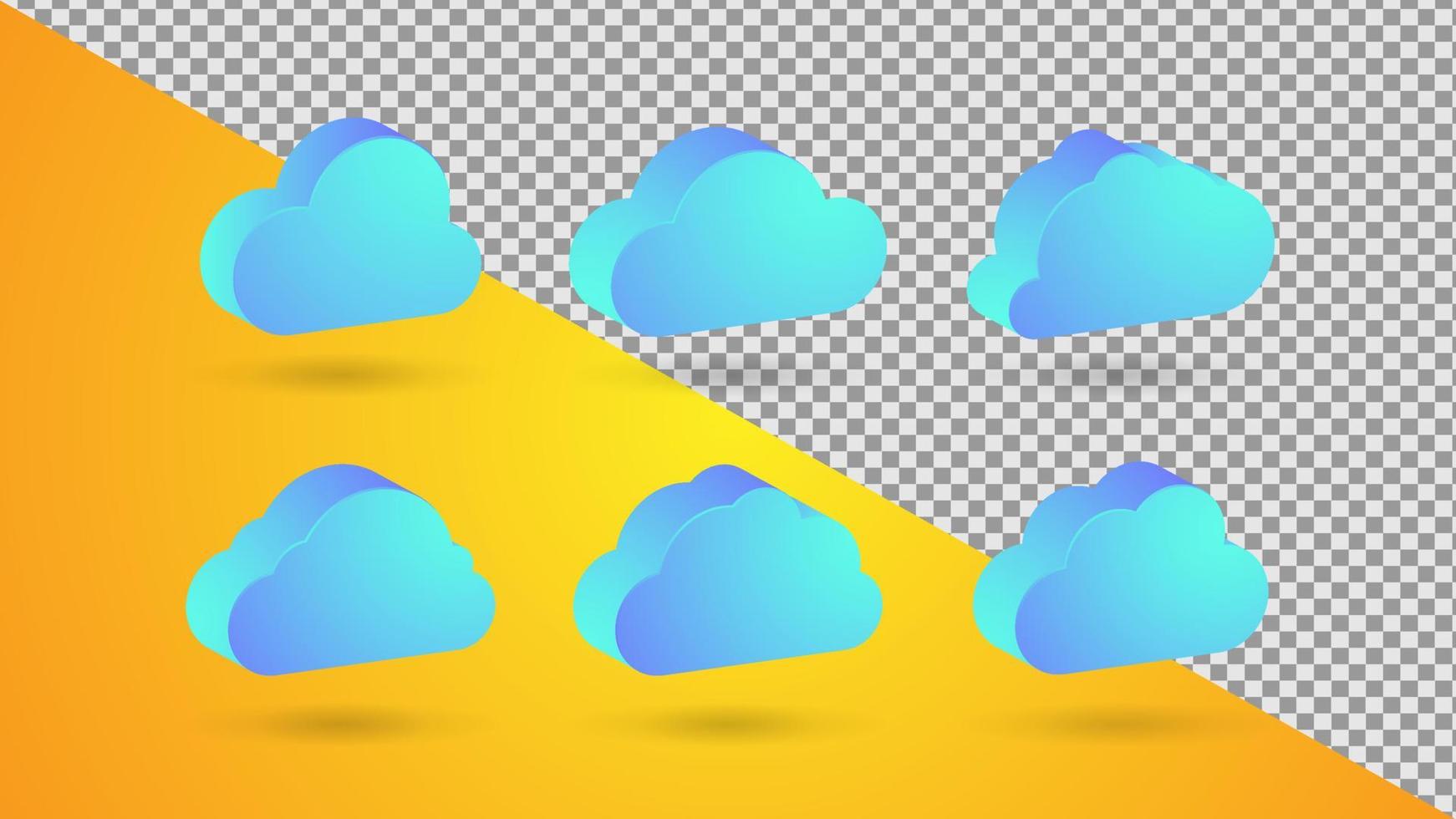 Set of 3d cloud icon with transparent alpha background vector