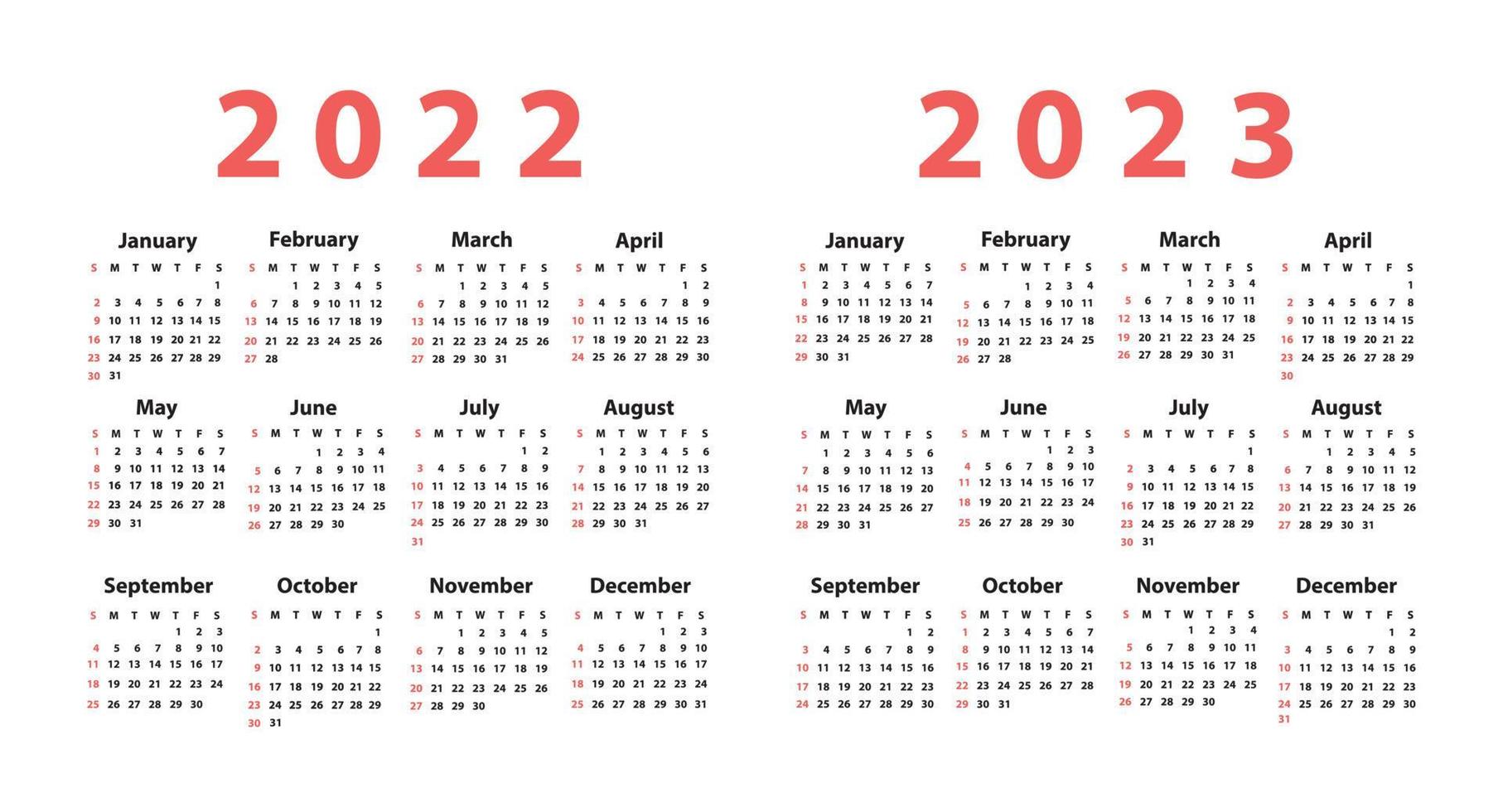 calendario 2022 a partir del domingo. vector