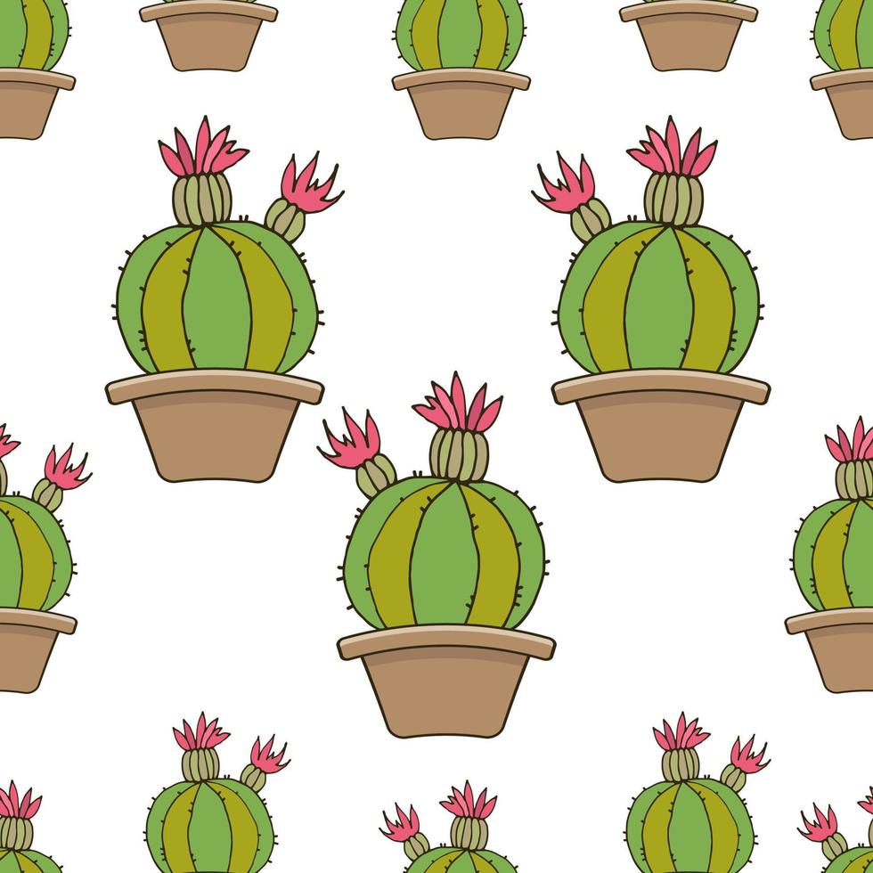 Bright background with cactus. Seamless pattern. Cactus in a pot. Vector. vector