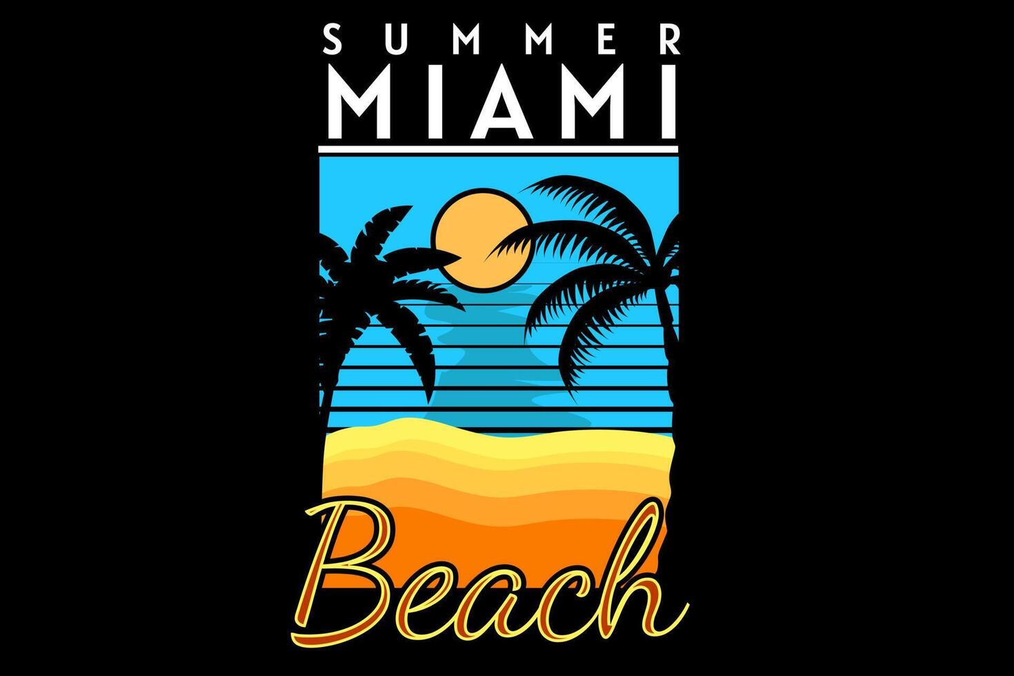 summer miami beach silhouette retro design vector