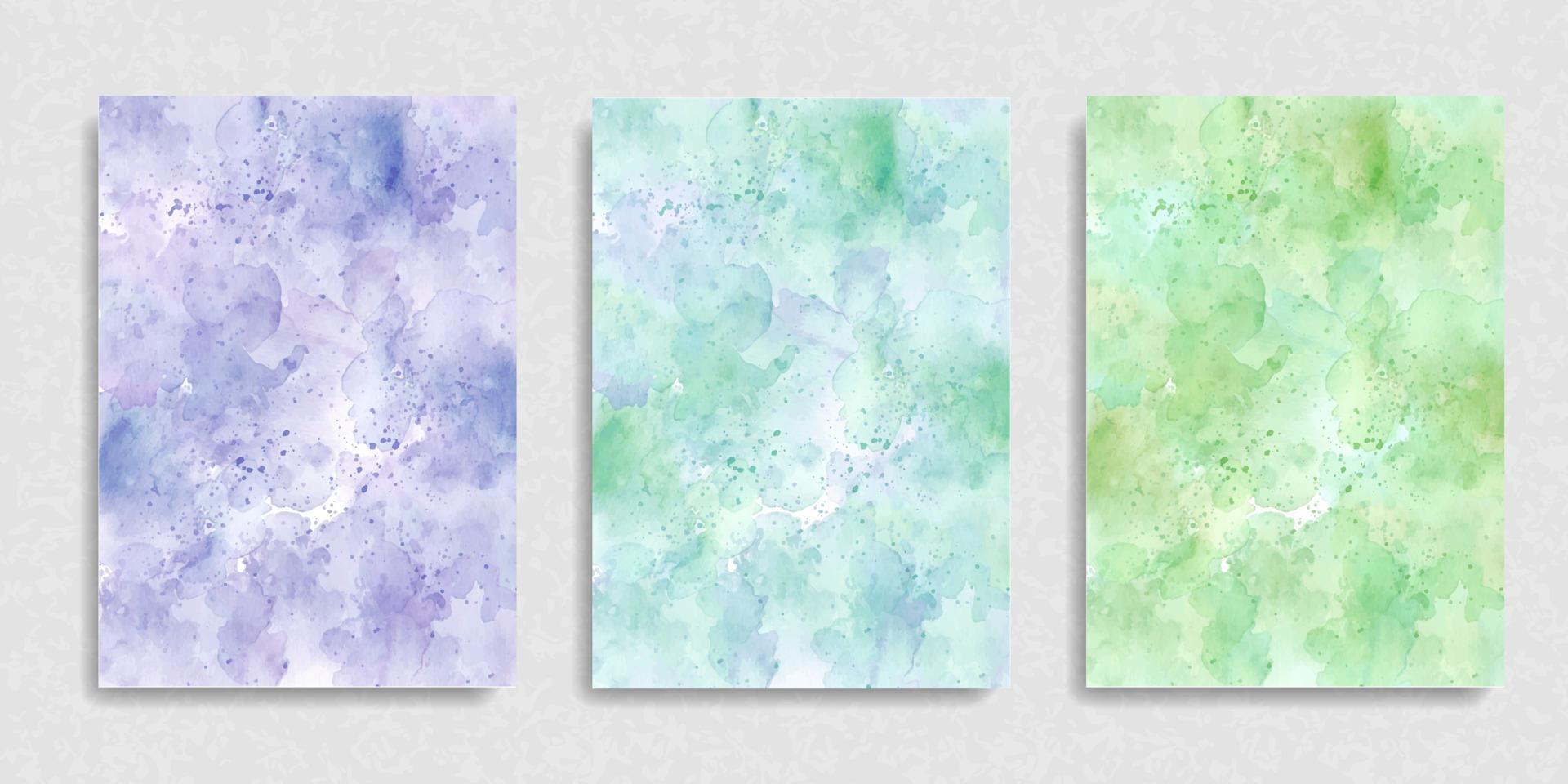 Set of abstract blue, green and mint watercolor paint spalsh background vector