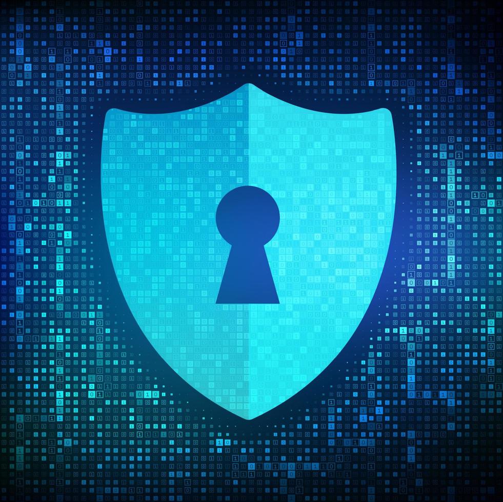 Security shield. Cyber security. Shield With Keyhole icon made with binary code. Protect and Security of Safe concept. Illustrates cyber data security or information privacy idea. Vector Illustration.