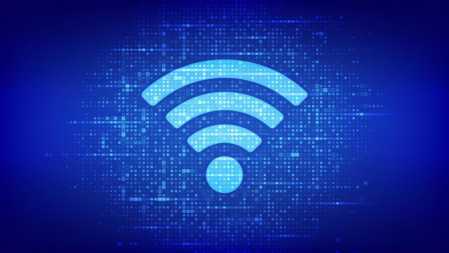 Wi-Fi network icon. Wi Fi sign made with binary code. Wlan access, wireless hotspot signal symbol. Mobile connection zone. Data transfer. Router or mobile transmission. Vector illustration.