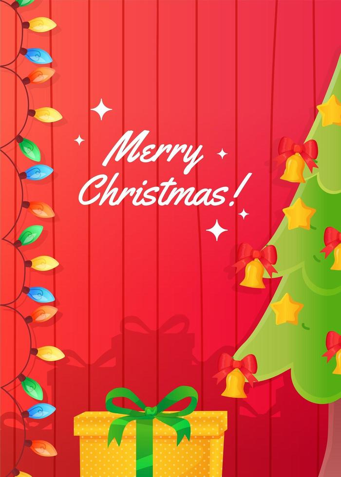 tarjeta de felicitación de feliz navidad tradicional con guirnalda y abeto en estilo de dibujos animados vector