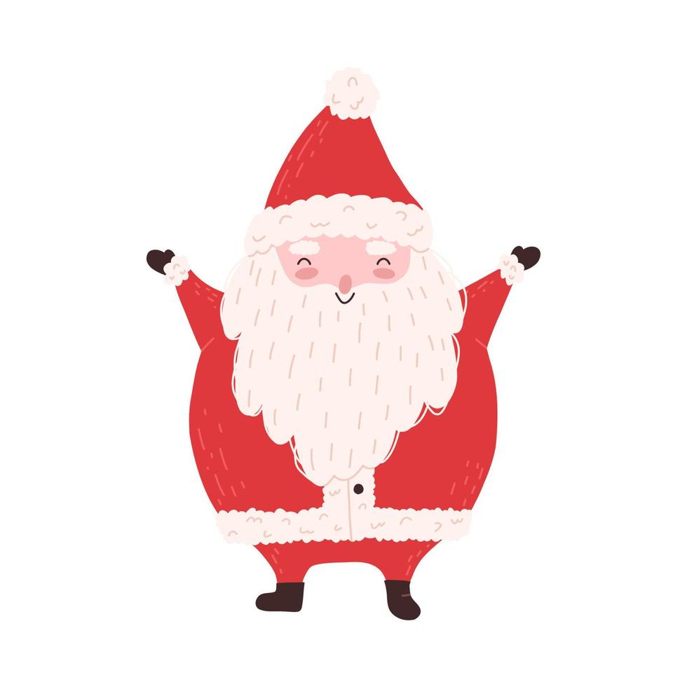 lindo santa claus con barba saludando y sonriendo, ilustración vectorial plana aislada sobre fondo blanco. personaje de dibujos animados para la celebración de navidad y año nuevo. vector