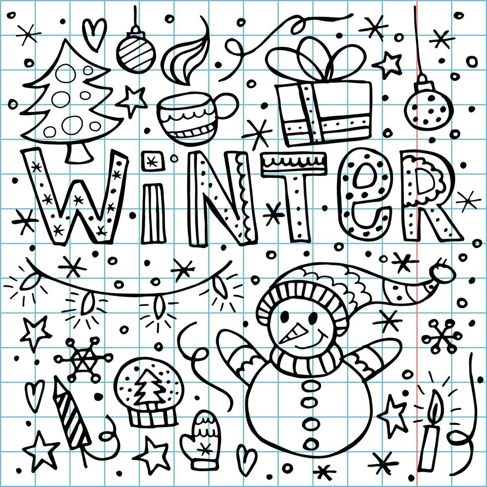 Christmas 2022 Doodle A Set Of Winter Elements In The Doodle Style. A Hand-Drawn Illustration On  The Background Of A Checkered Notebook. Happy New Year 2022. Merry Christmas.  4272659 Vector Art At Vecteezy