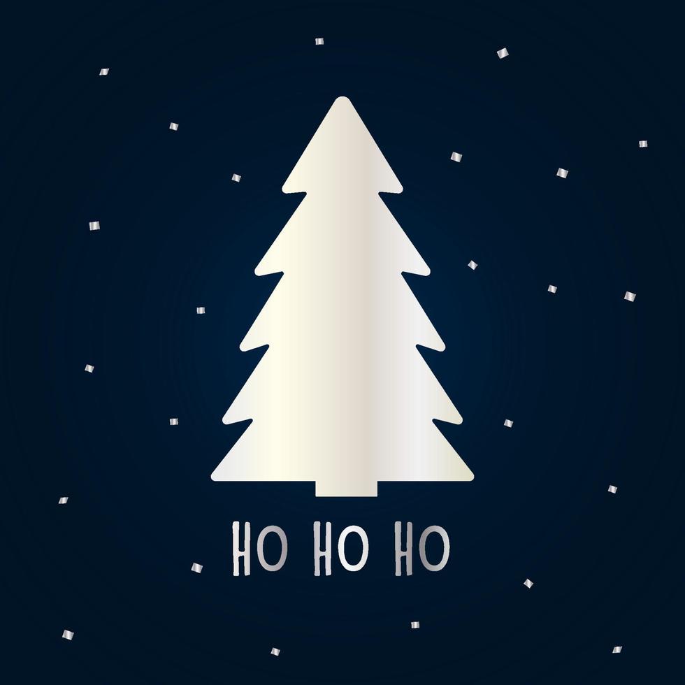 silueta plateada de un árbol de navidad con nieve sobre un fondo azul oscuro. feliz navidad y próspero año nuevo 2022. ilustración vectorial. Ho Ho Ho. vector