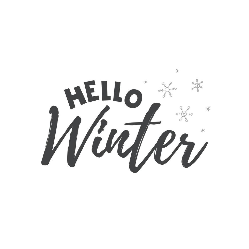 Hello Winter 2022. Lettering with snowflakes. Winter vector illustration.