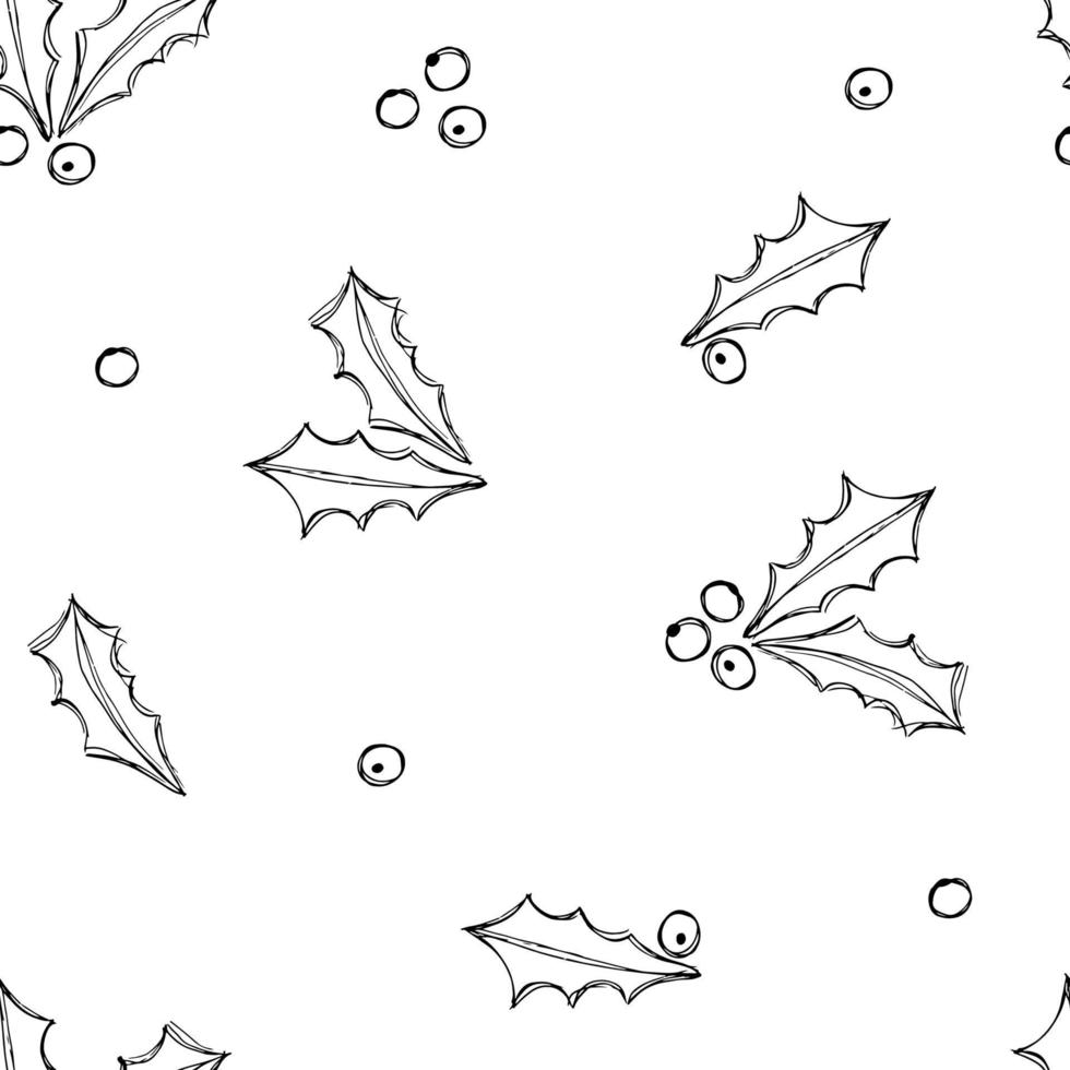 Winter Seamless Mistletoe Pattern in the doodle style. Hand-drawn illustration. Happy New Year 2022. Merry Christmas. vector