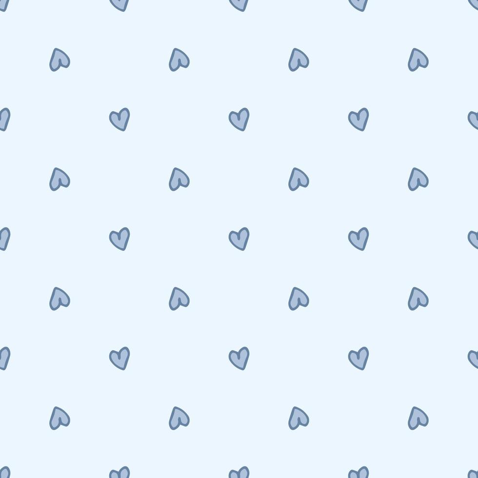 Seamless pattern. Doodle style hand drawn. Nature, animals and elements. Vector illustration. Blue hearts on a light blue background.