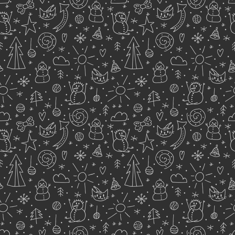 A set of doodle elements. Winter 2022. Hand-drawn winter objects on a chalkboard background. vector