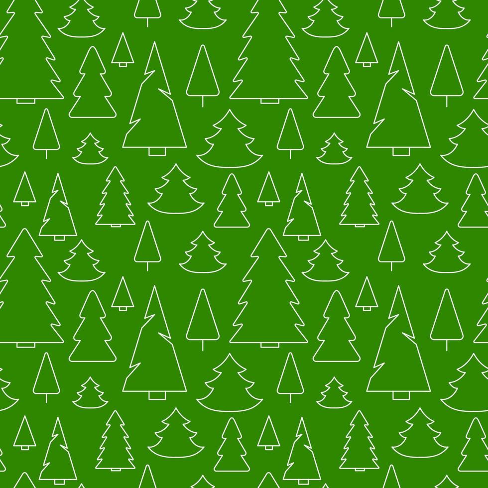 Seamless pattern of simple Christmas trees. Endless winter background. Green and white vector illustration.