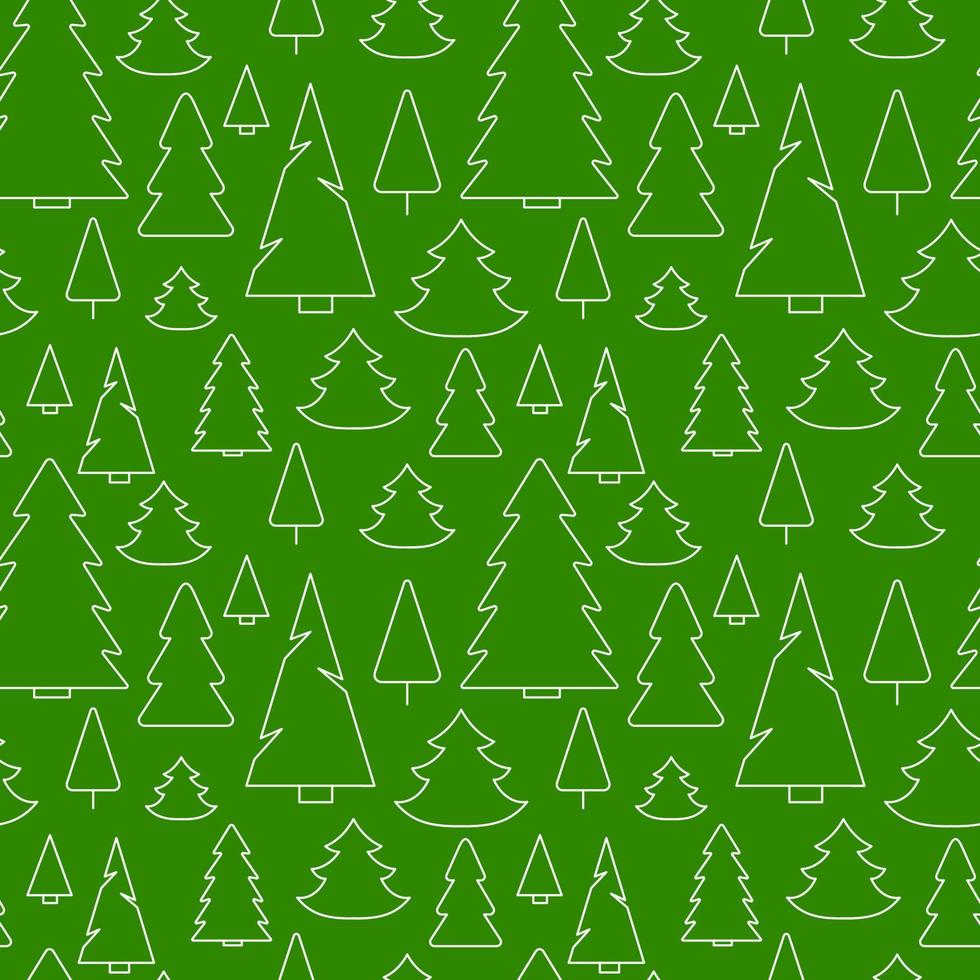 Seamless pattern of simple Christmas trees. Endless winter background. Green and white vector illustration.