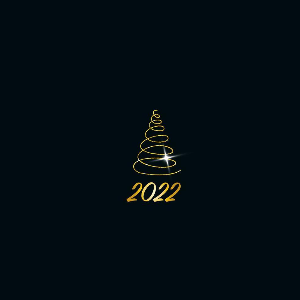 Sparkling Christmas Tree. Golden Metallic glitter icon on a dark blue background. Merry Christmas and Happy New Year 2022. Vector illustration.