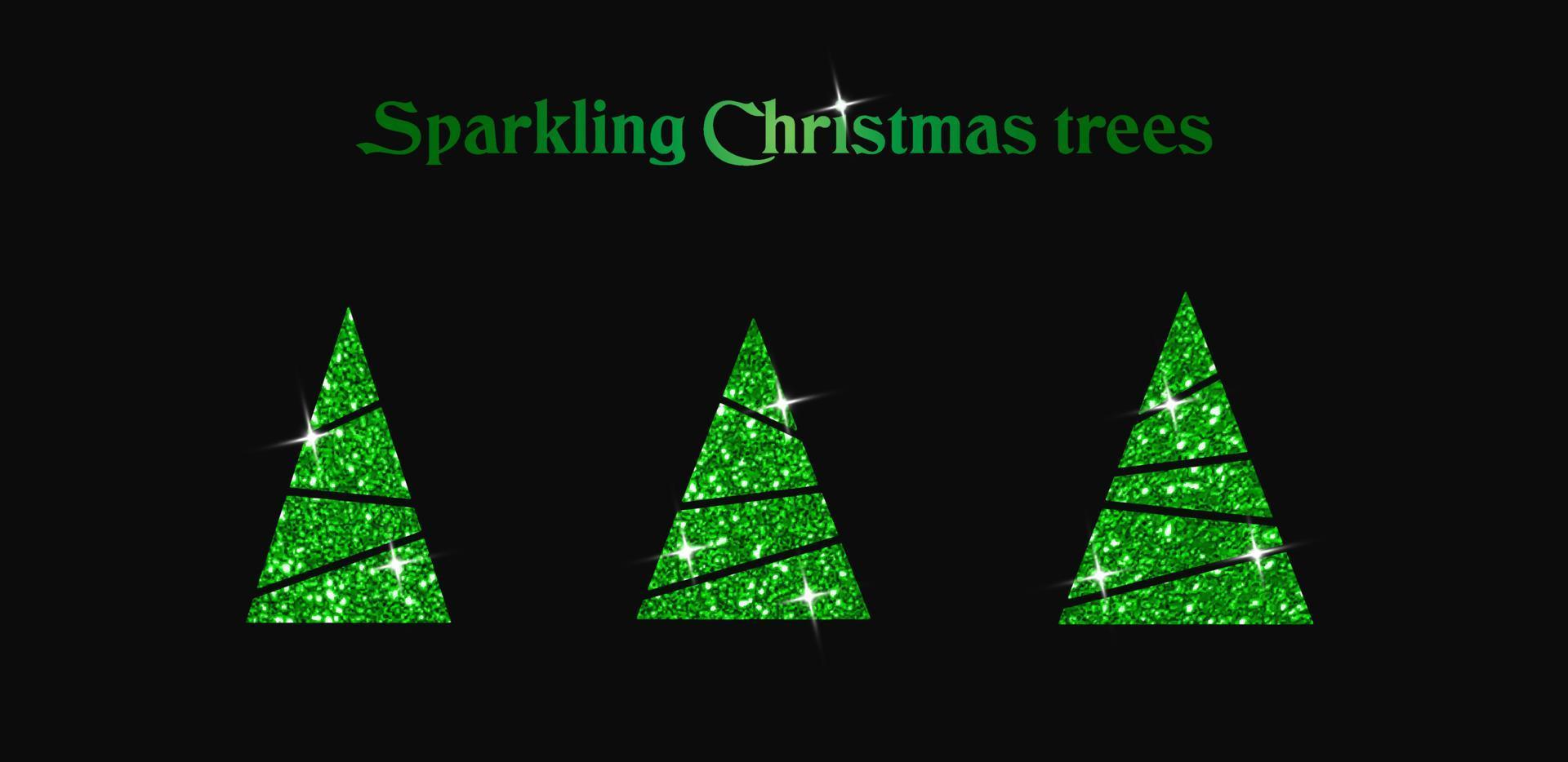 Sparkling Christmas Tree. Green metallic. Merry Christmas and Happy New Year 2022. Vector illustration.
