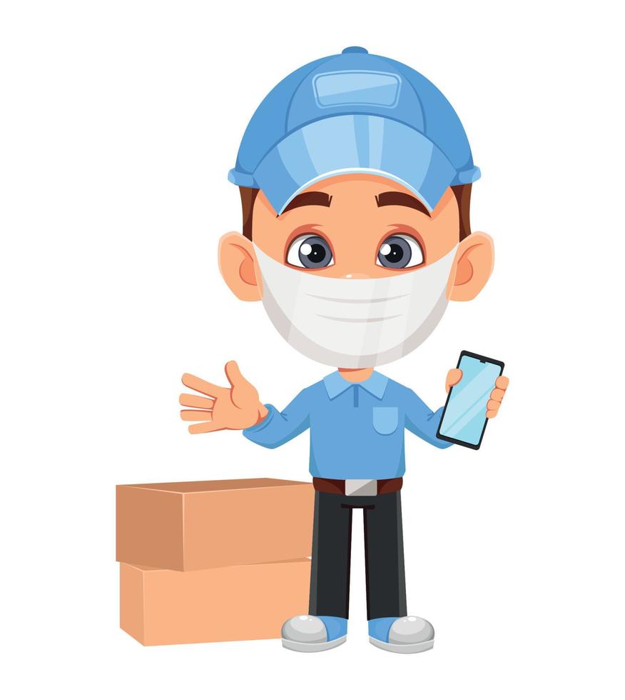 Courier cartoon character. Funny delivery man vector