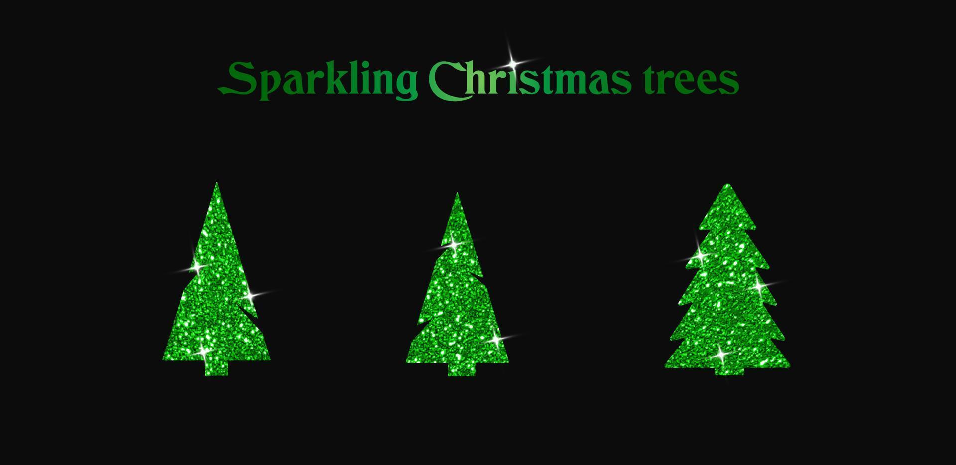 Sparkling Christmas Tree. Green metallic. Merry Christmas and Happy New Year 2022. Vector illustration.