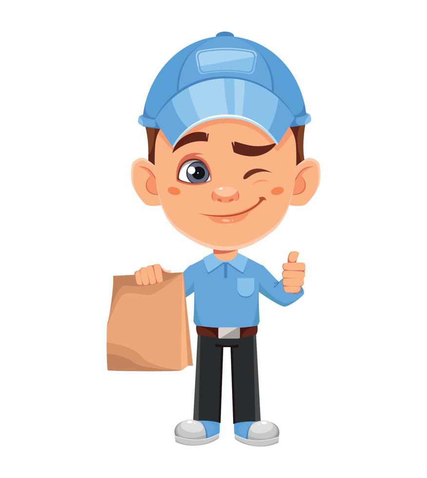 Courier cartoon character. Funny delivery man vector