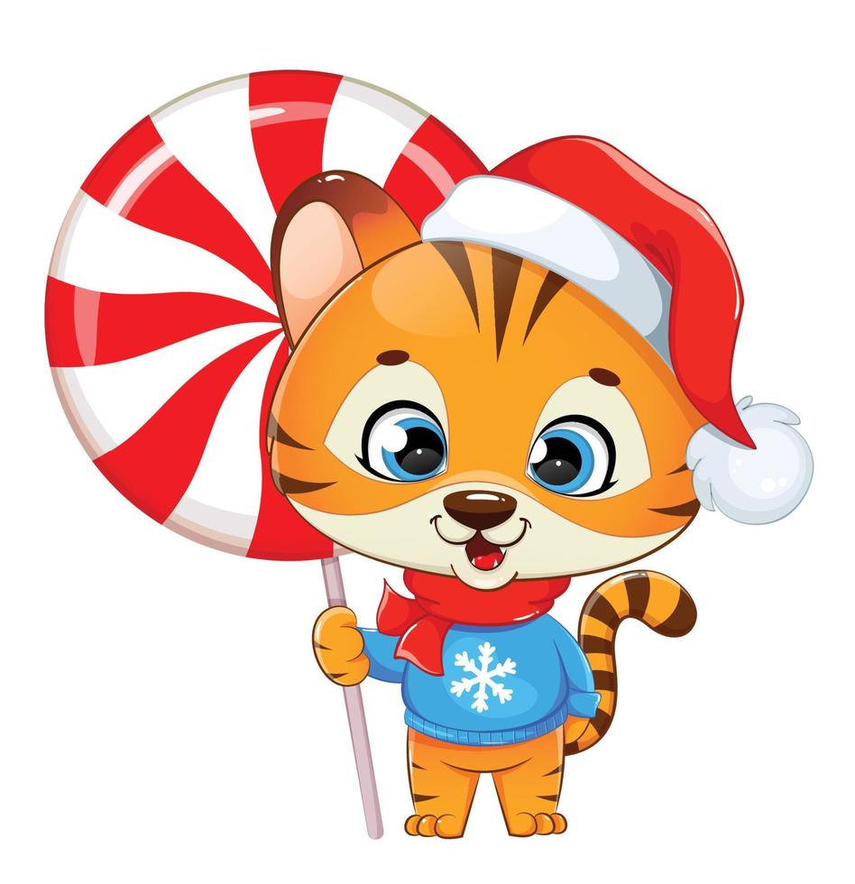 Feliz Navidad. personaje de dibujos animados de tigre bebé vector