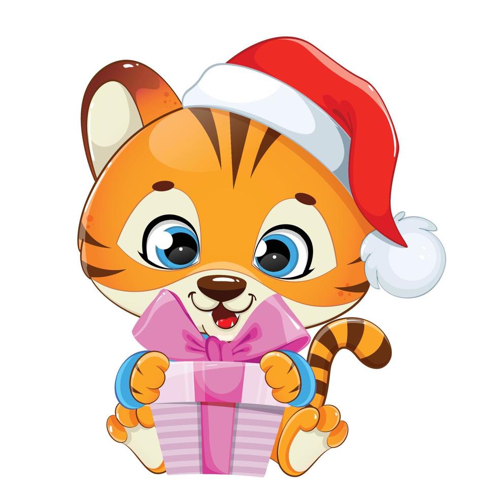 Merry Christmas. Baby tiger cartoon character vector