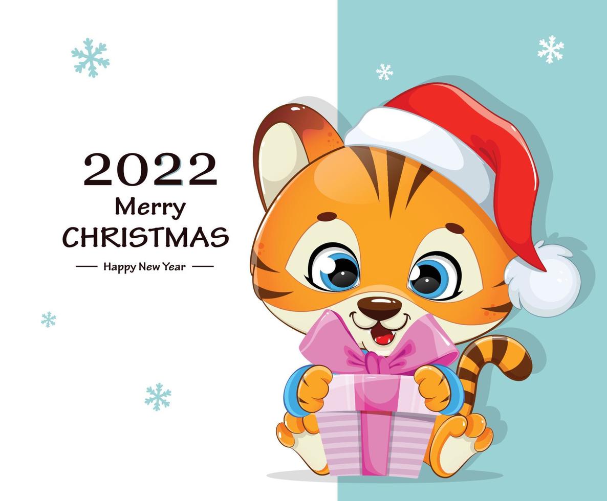 Merry Christmas. Baby tiger cartoon character vector