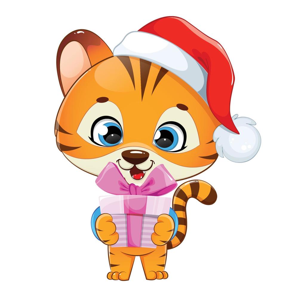 Feliz Navidad. personaje de dibujos animados de tigre bebé vector