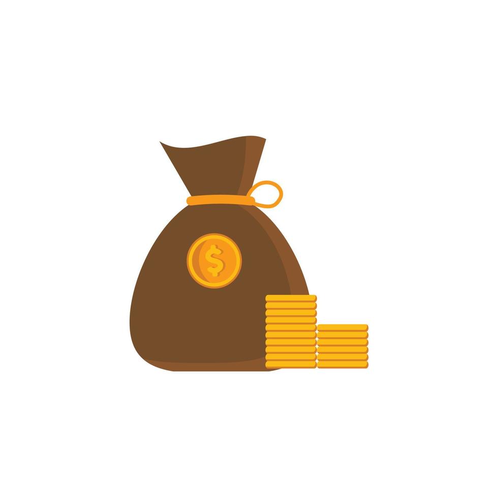 Money bag with stack of coins free vector illustration design