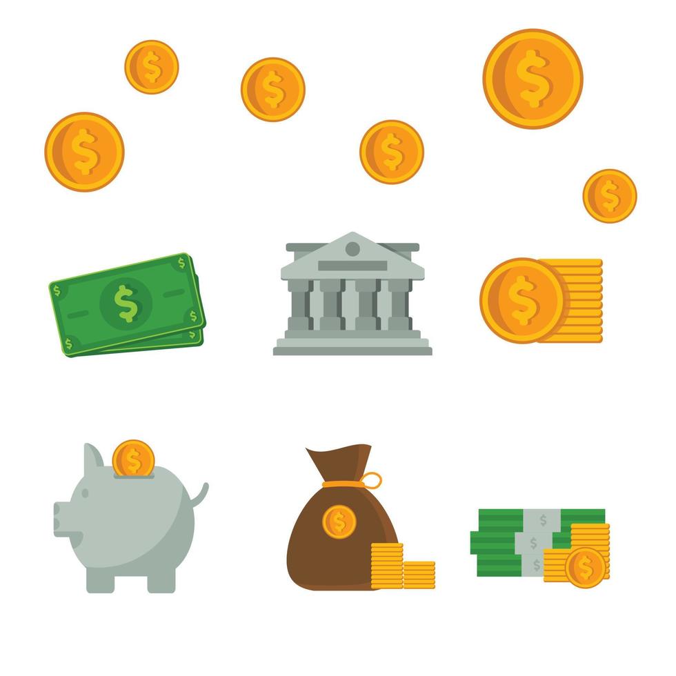 Conjunto de iconos de ilustración de vector de símbolo de dinero e inversión