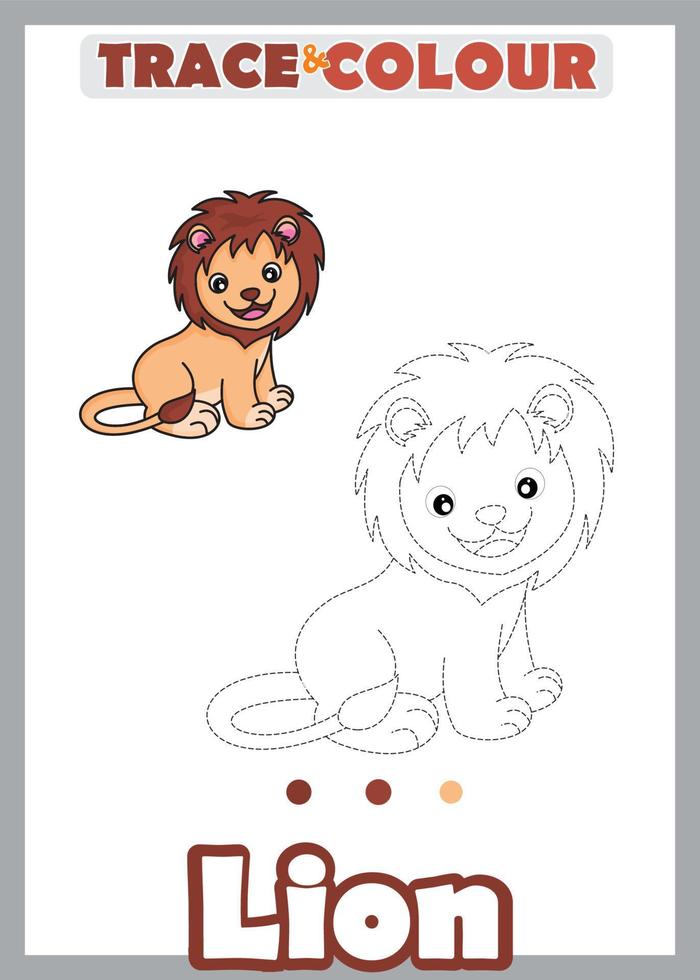 lion trace and color preschool vector